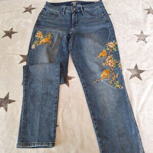 Martha Stewart Womens 6 Blue Denim Floral Embroidered Straight Leg Jeans